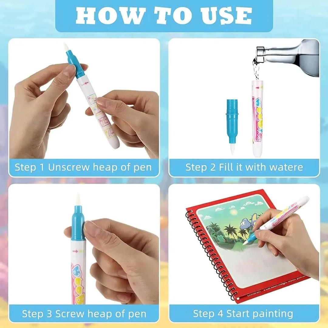 Magic Water Drawing & Coloring Book for Kids with Reusable Water Pen