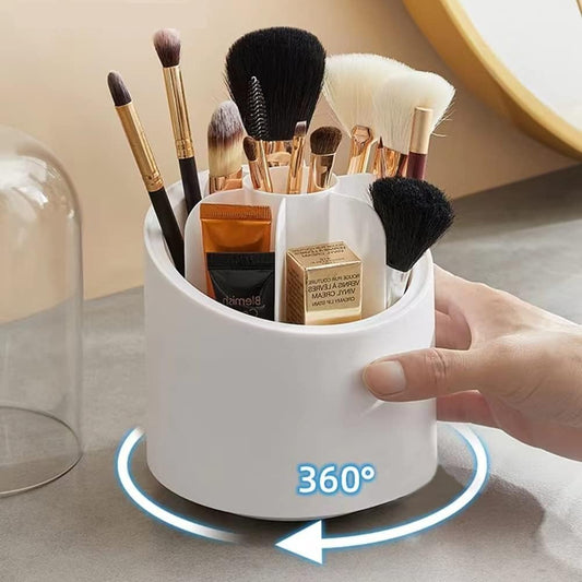 Makeup Brush Holder Organizer With Lid 360° Rotating Dustproof Printed Hard Box For Neat And Stylish Storage