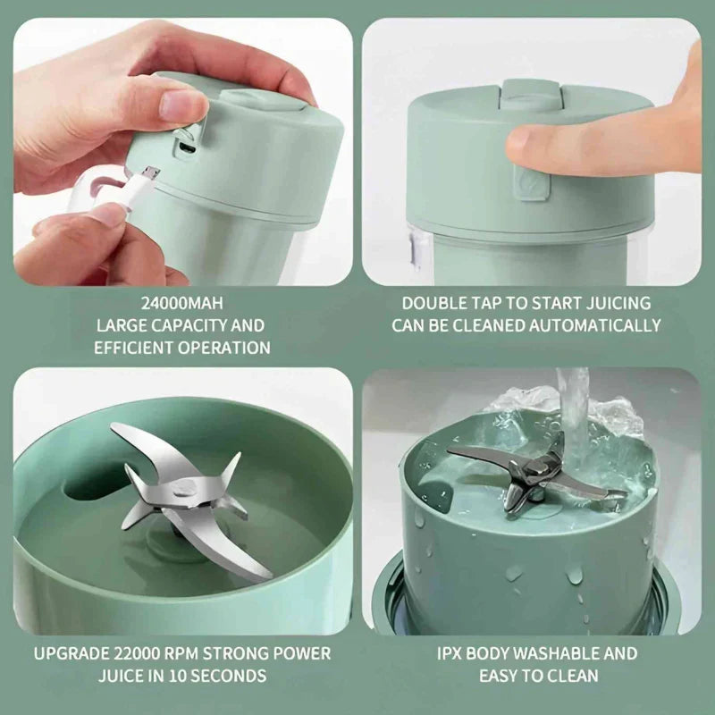 Portable Mini USB Rechargeable Juicer Blender with 6 Rotating Blades