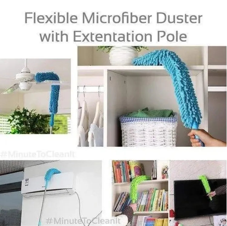 Flexible Microfiber Fan Duster with Telescopic Metal Rod – Random Color