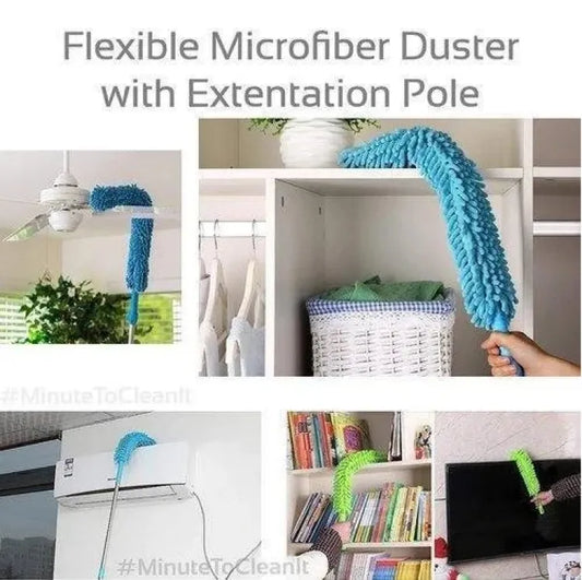 Flexible Microfiber Fan Duster with Telescopic Metal Rod – Random Color