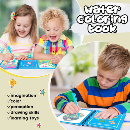 Magic Water Drawing & Coloring Book for Kids with Reusable Water Pen
