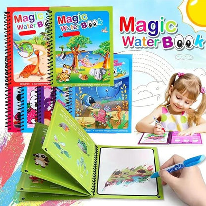 Magic Water Drawing & Coloring Book for Kids with Reusable Water Pen