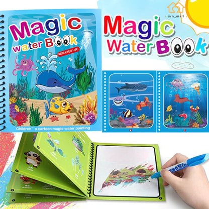 Magic Water Drawing & Coloring Book for Kids with Reusable Water Pen