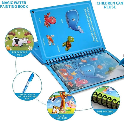 Magic Water Drawing & Coloring Book for Kids with Reusable Water Pen
