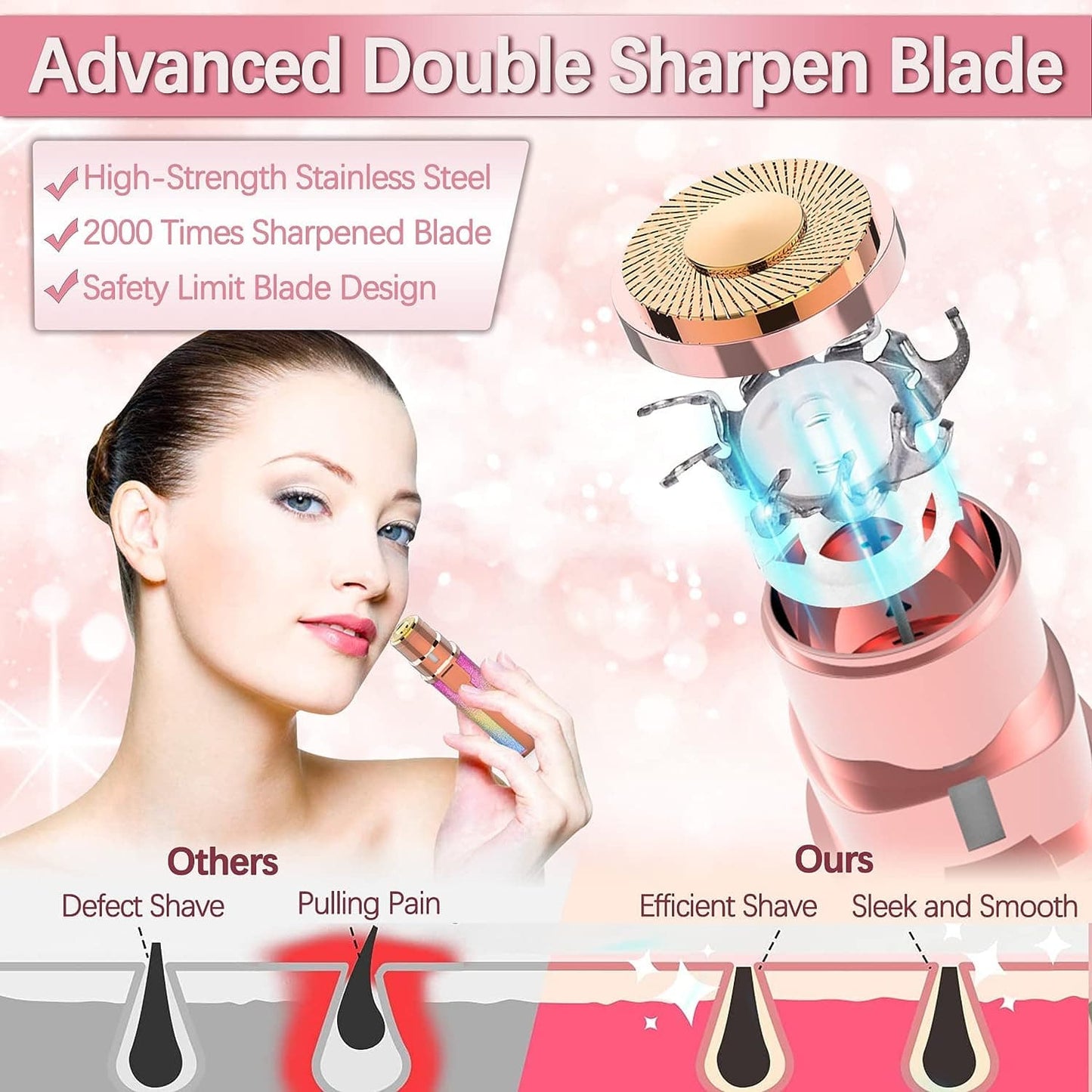 2 in 1 Rechargeable Eyebrow Trimmer & Facial Hair Remover – Painless, Flawless Shaver for Women