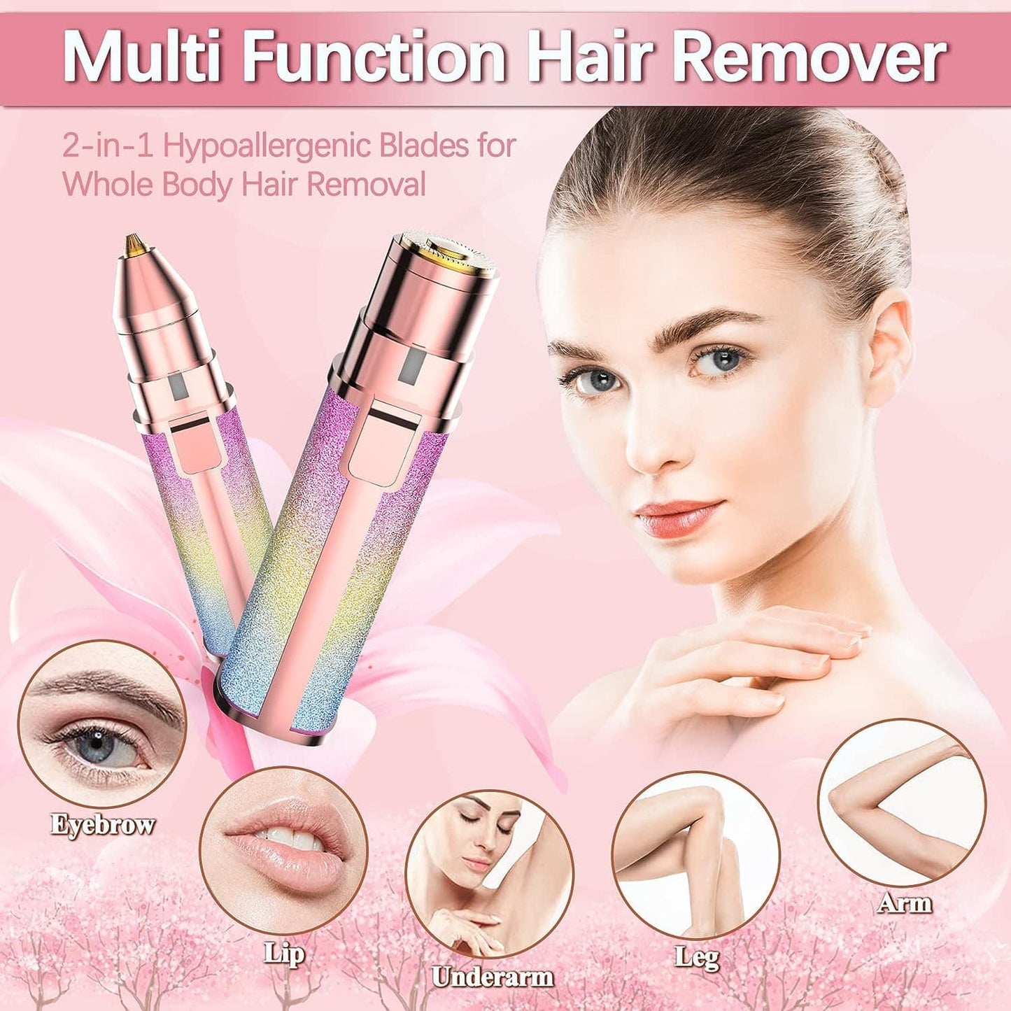 2 in 1 Rechargeable Eyebrow Trimmer & Facial Hair Remover – Painless, Flawless Shaver for Women