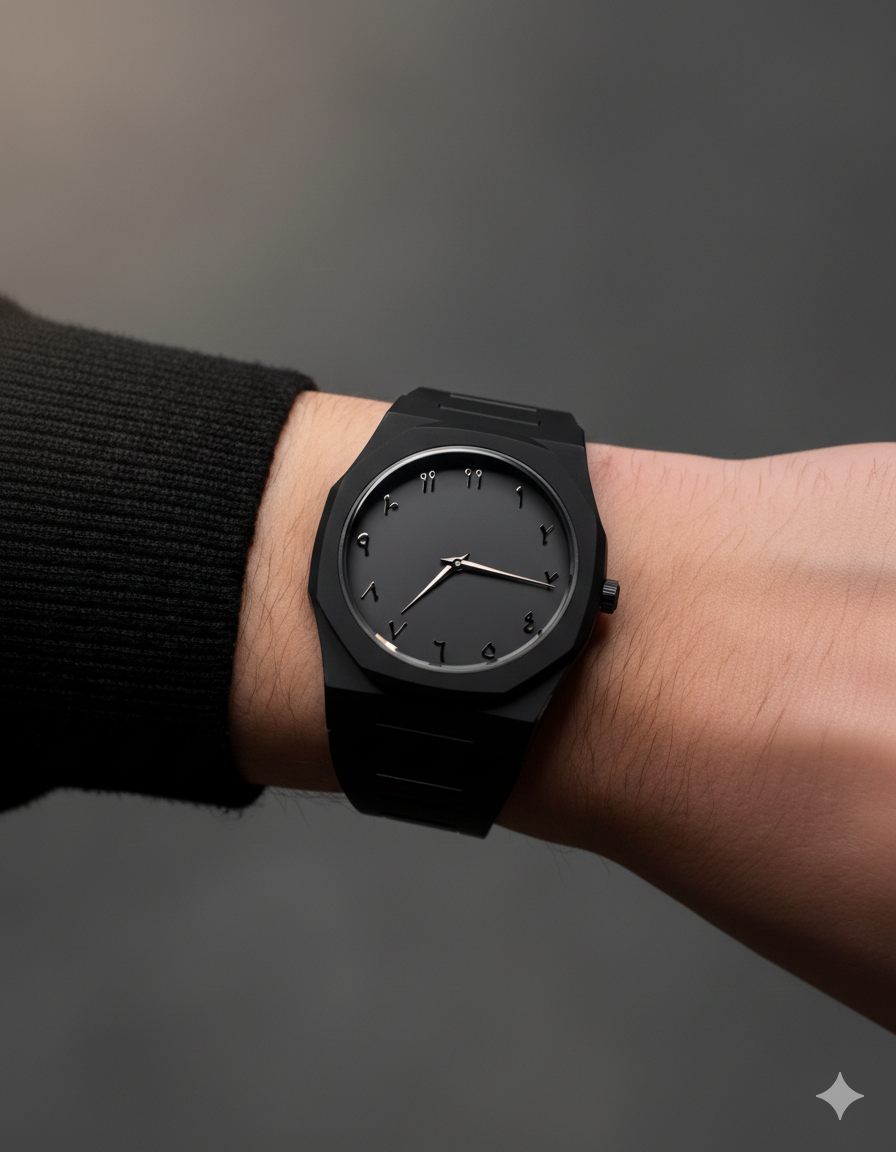 Professional Black Arabic Aura Watch With Eastern Arabic Numerals And Date Elegant Durable Stylish Unique And Modern (Without Box)