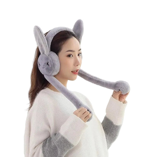 Cute Jumping Rabbit Earmuffs Hat with Moving Ears