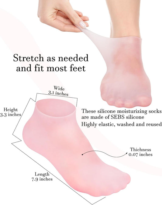 Silicone Moisturizing Gel Socks for Cracked Heels & Dry Skin (1 Pair, Pink)