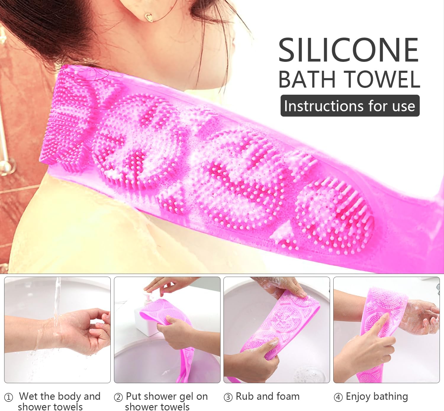 1 PC's Silicone Back Scrubber Bath Belt, Bath Scrubber (70 cm)