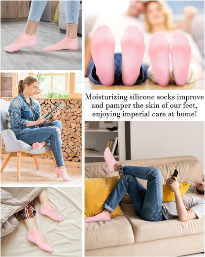 Silicone Moisturizing Gel Socks for Cracked Heels & Dry Skin (1 Pair, Pink)