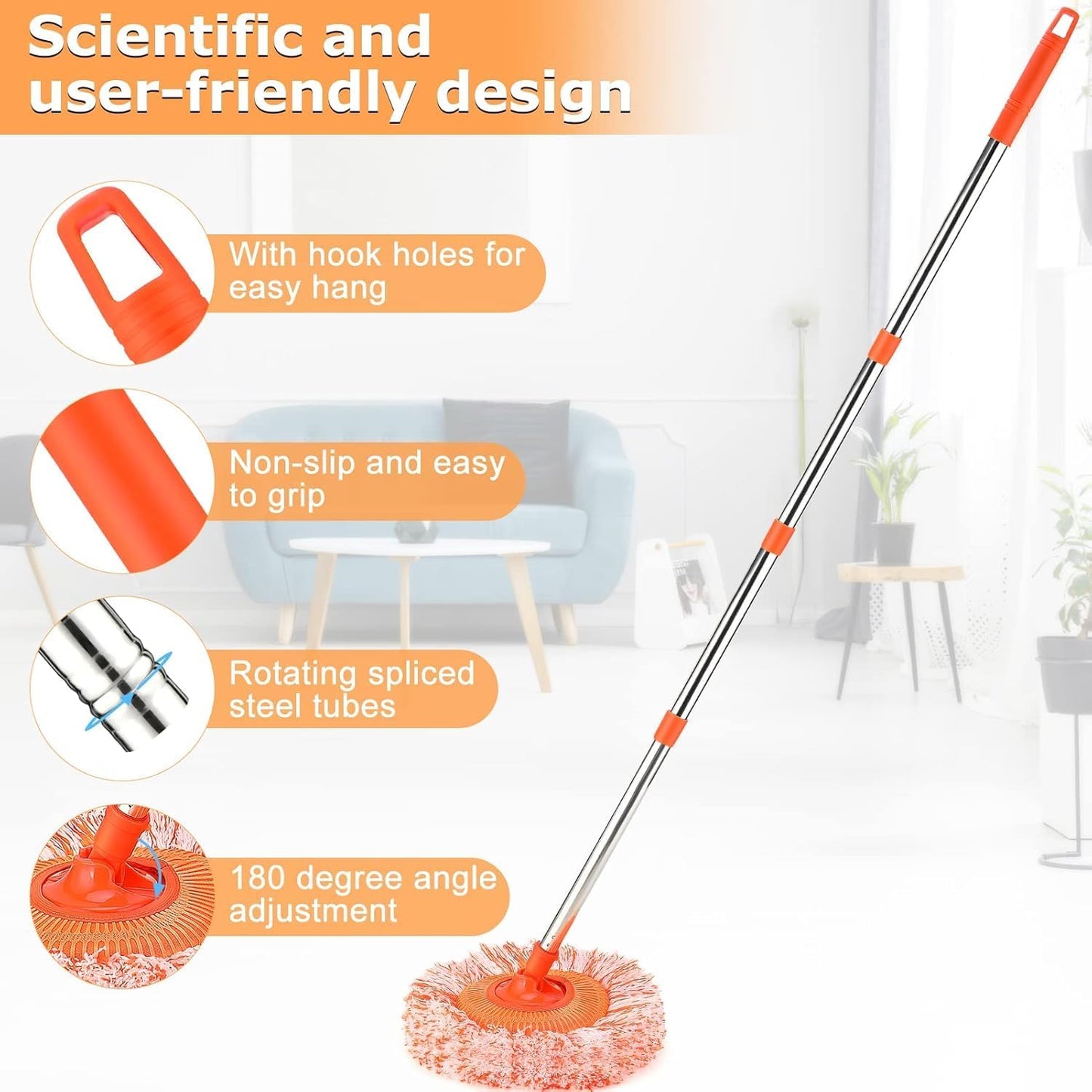 360° Rotating Microfiber Mop – Telescopic Handle for Home, Office & Car Cleaning