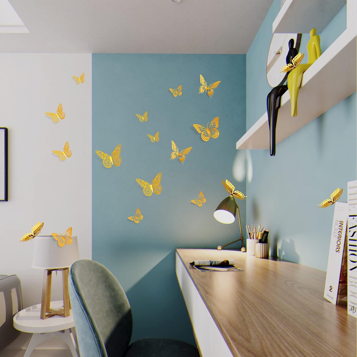 3D Gold Butterfly Wall Decor | Removable Stickers ( 12 Pcs )