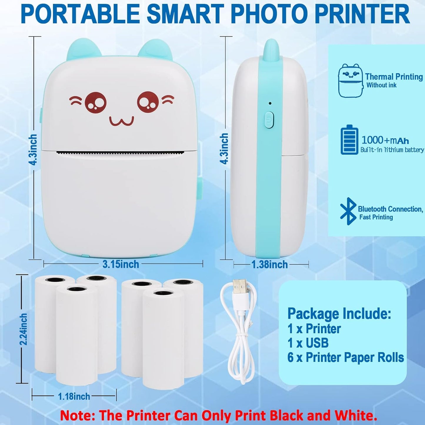 Wireless Mini Portable Thermal Pocket Printer for Photo and Receipt