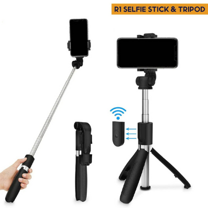 4-in-1 Wireless Bluetooth Selfie Stick Tripod Stand with Remote Control & LED Light – Portable Foldable Phone Holder