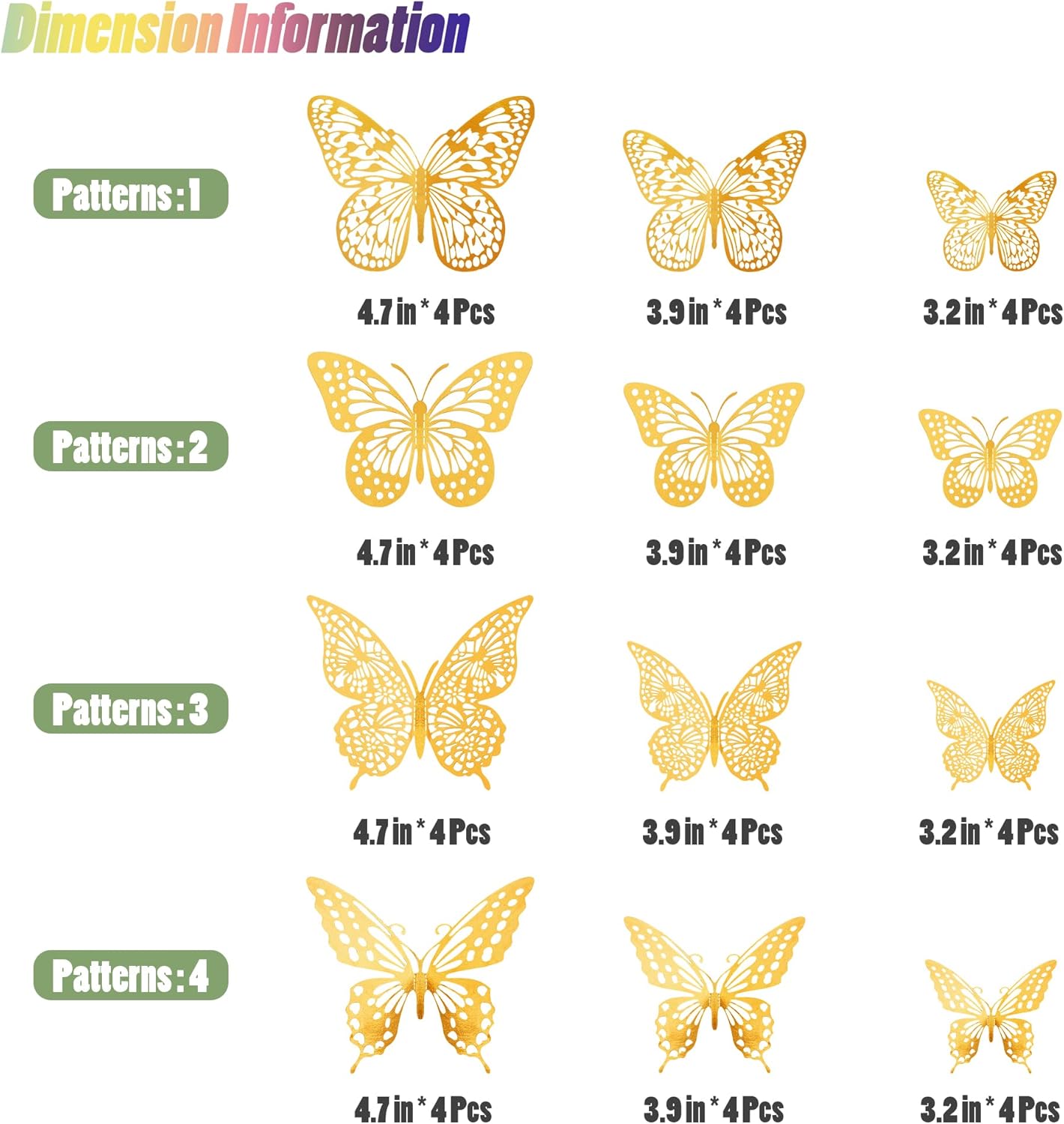 3D Gold Butterfly Wall Decor | Removable Stickers ( 12 Pcs )