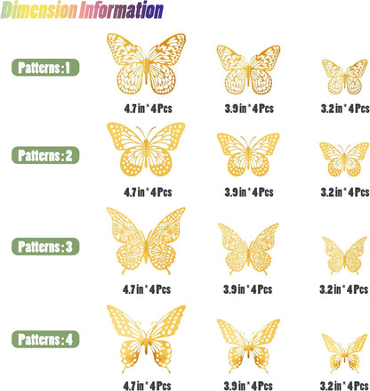 3D Gold Butterfly Wall Decor | Removable Stickers ( 12 Pcs )