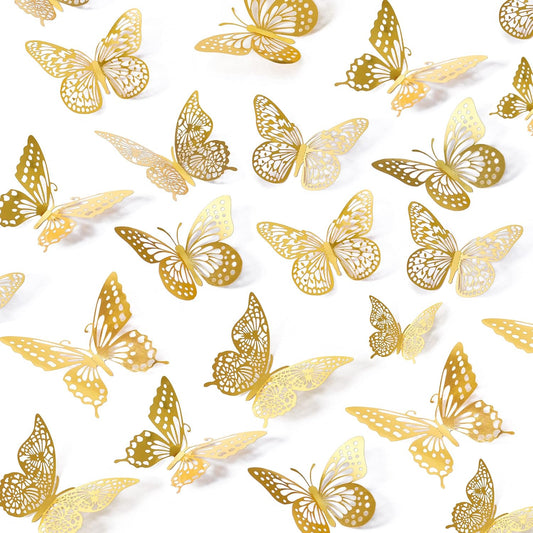 3D Gold Butterfly Wall Decor | Removable Stickers ( 12 Pcs )