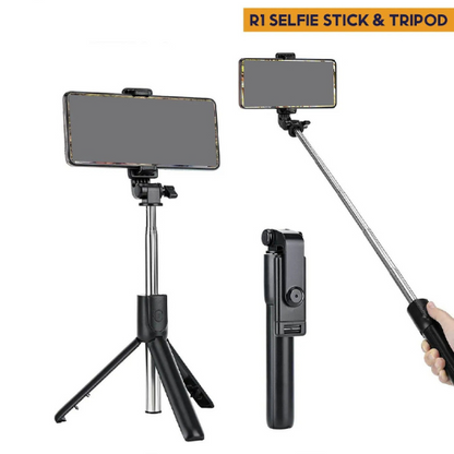 4-in-1 Wireless Bluetooth Selfie Stick Tripod Stand with Remote Control & LED Light – Portable Foldable Phone Holder