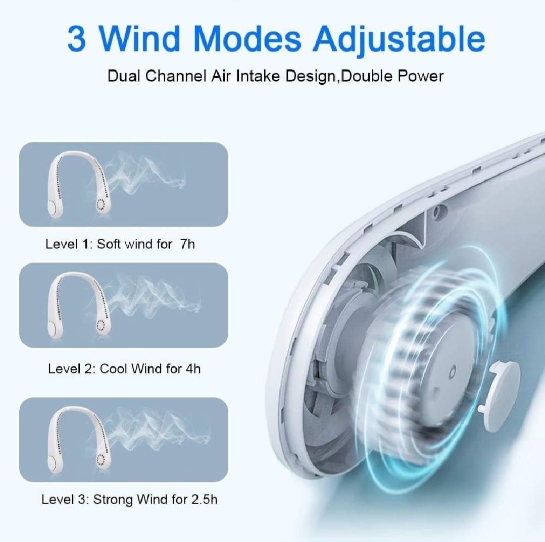 Portable Neck Fan, Hands-Free Bladeless Fan: 360° Cooling  - Rechargeable