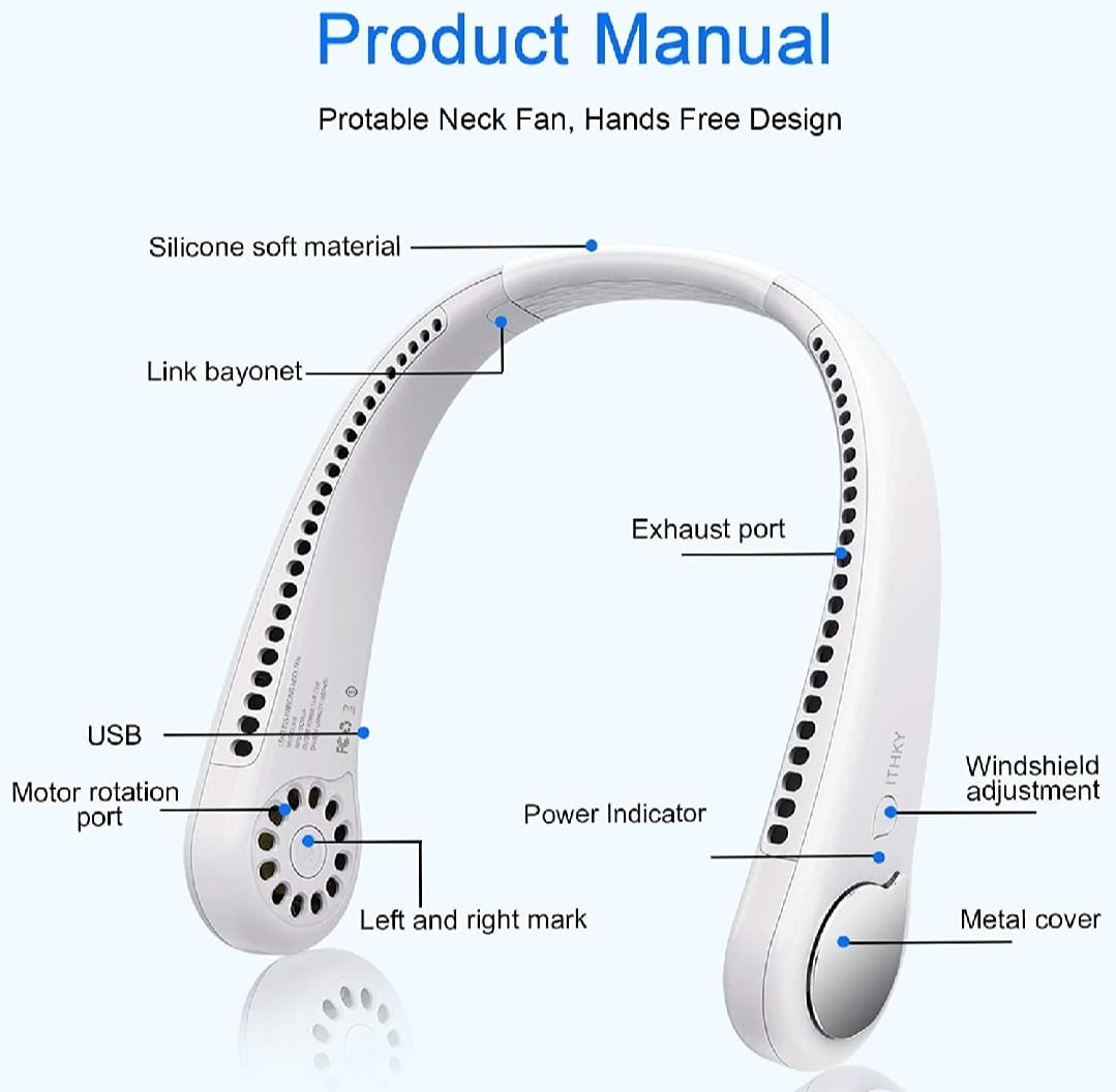Portable Neck Fan, Hands-Free Bladeless Fan: 360° Cooling  - Rechargeable
