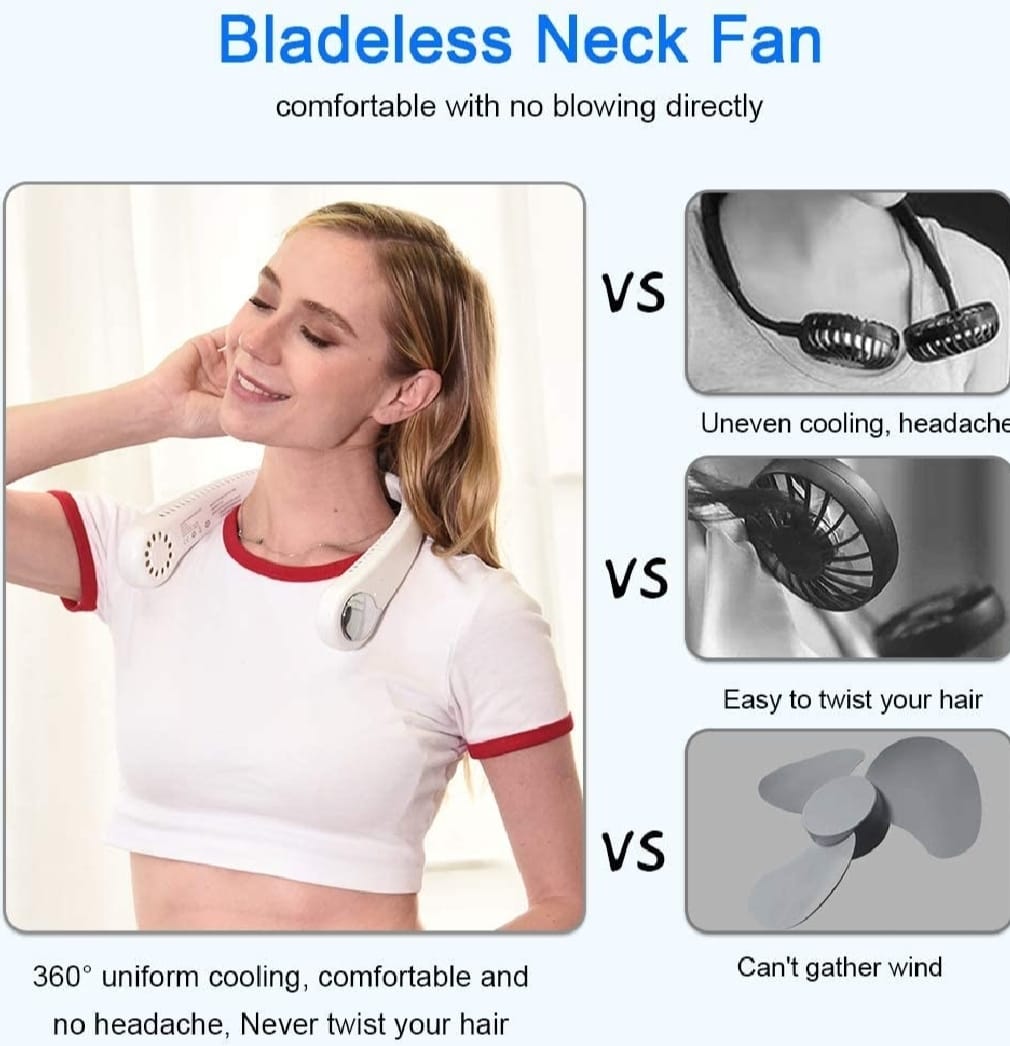 Portable Neck Fan, Hands-Free Bladeless Fan: 360° Cooling  - Rechargeable